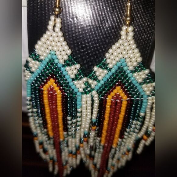 Earrings. Multi, Color  Southwestern, Bohemian Beaded. Pierced. New - Picture 4 of 4